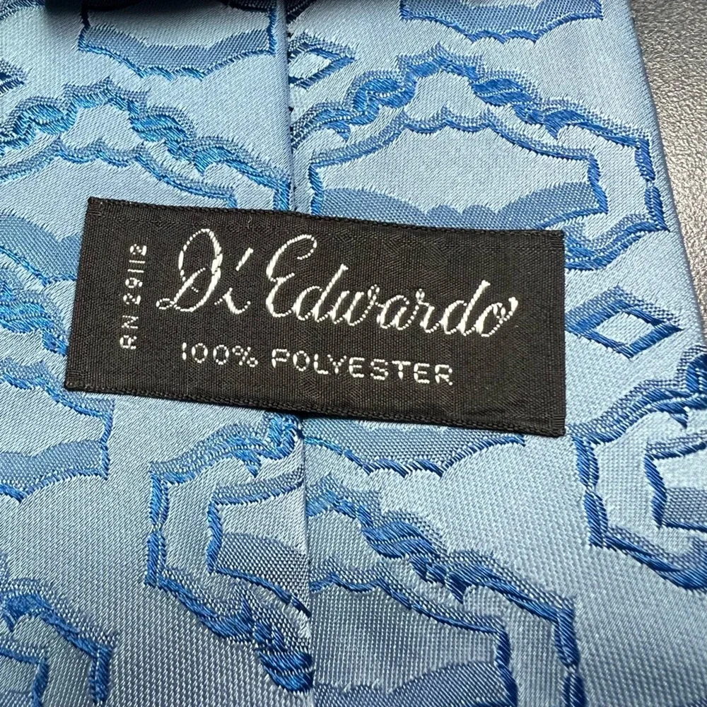 Di Edwardo Mens Tie Necktie Blue Two Tone Geometric Tied Woven Short 56 Inch